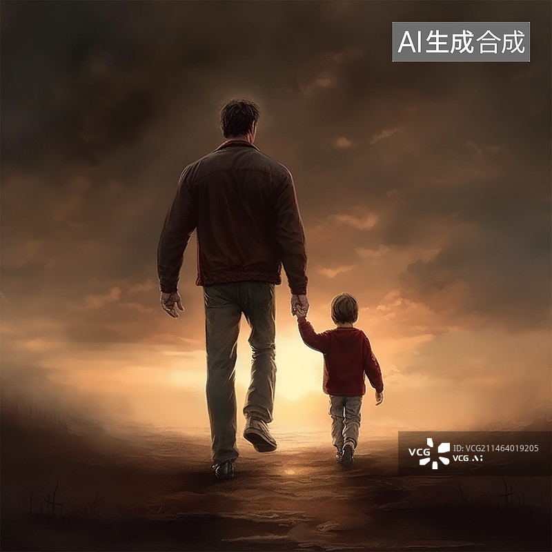 【AI数字艺术】父亲节父与子父爱插画图片素材