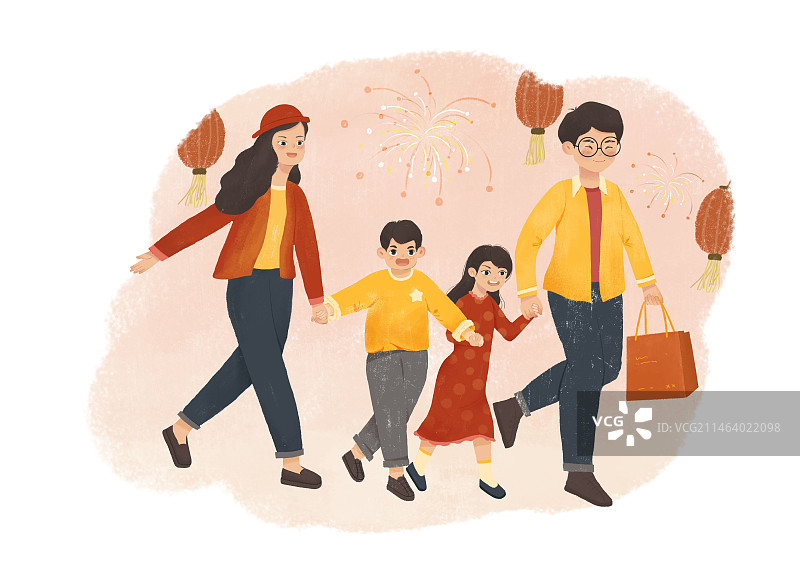 一家人手拉手图片素材