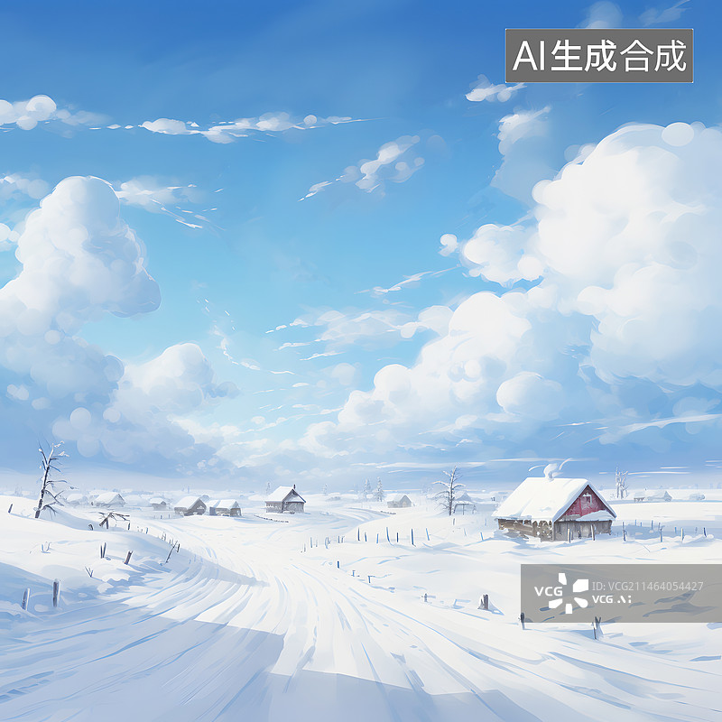 【AI数字艺术】AIGC:乡村的雪景 冬天 立冬 冰冻图片素材