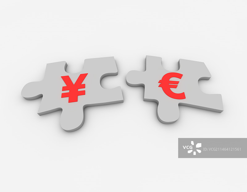 人民币欧元符号拼图商业经济合作图片素材