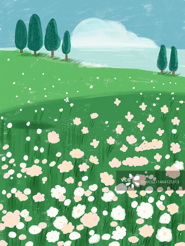 山坡上的花儿图片素材