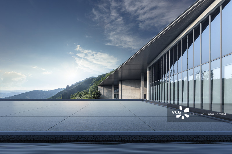 杭州良渚艺术中心建筑与空的地面平台图片素材