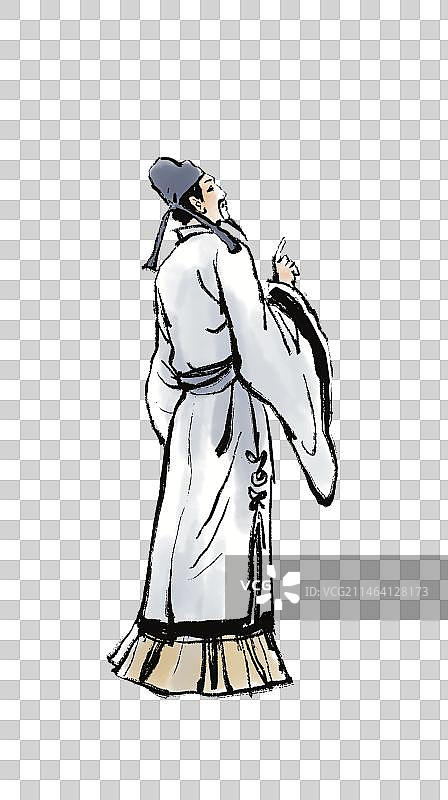 唐代诗人背影图像人物免扣素材插画插图线描水墨风格图片素材