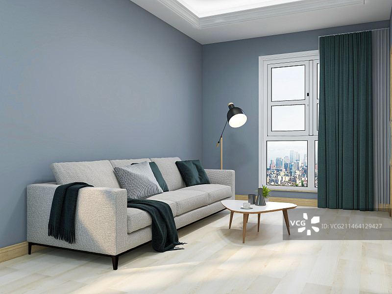 宽敞的客厅内摆放着沙发、茶几等家具，室内设计图片素材