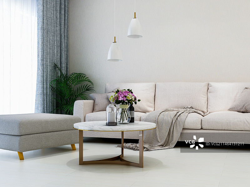 现代住宅客厅室内设计，3d渲染图片素材