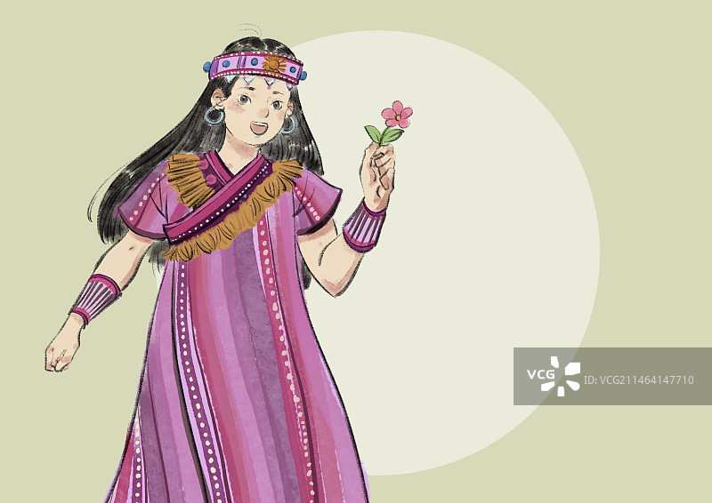 五十六民族插画-独龙族图片素材