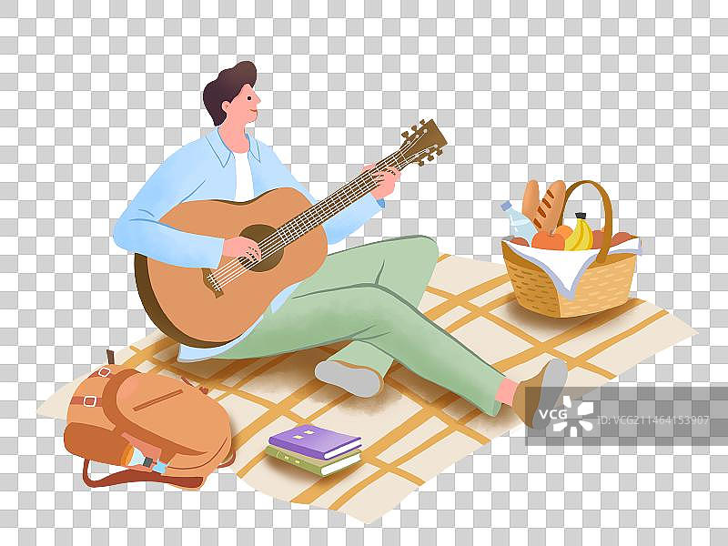 郊游弹琴的男孩图片素材