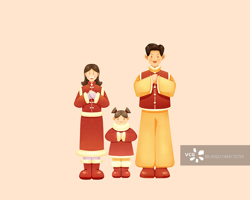 新年拜年一家三口爸爸妈妈和女儿图片素材