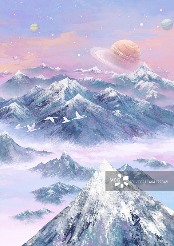 紫色背景的山川宇宙 竖版2图片素材