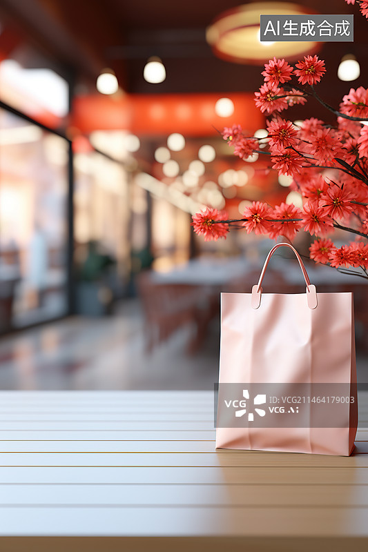 【AI数字艺术】红色的购物袋礼品或促销概念喜庆灯笼背景春节元旦国庆图片素材