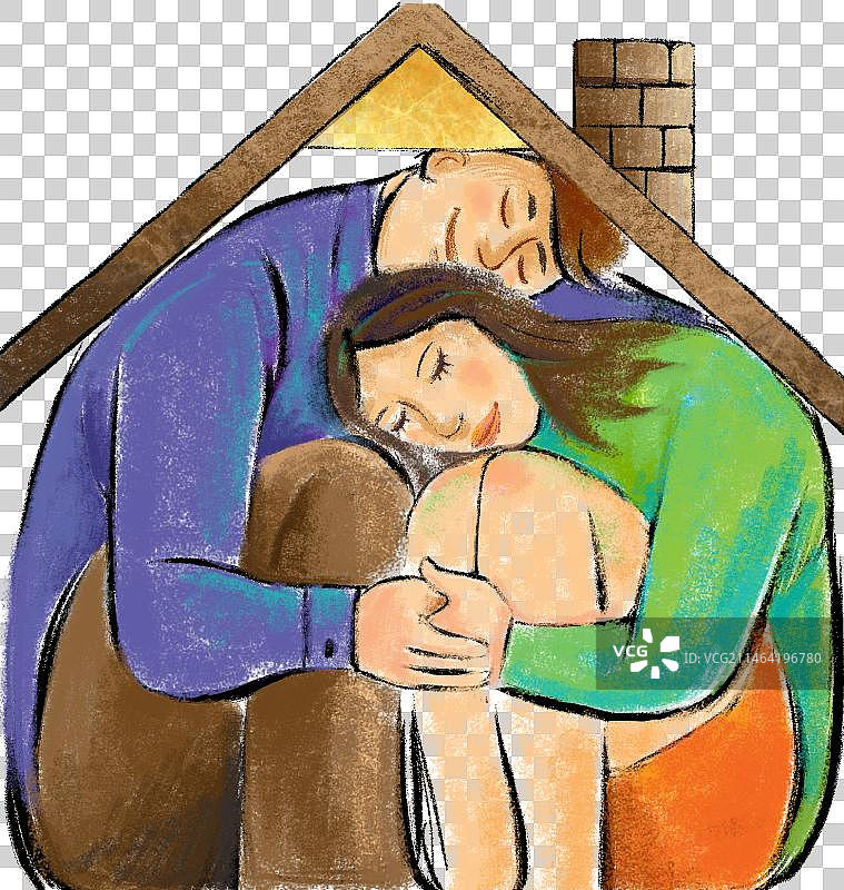 一对浪漫的中年夫妻在小房子下拥抱图片素材