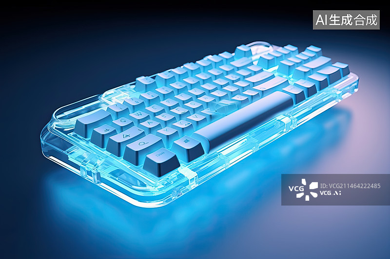 【AI数字艺术】透明发光键盘图片素材