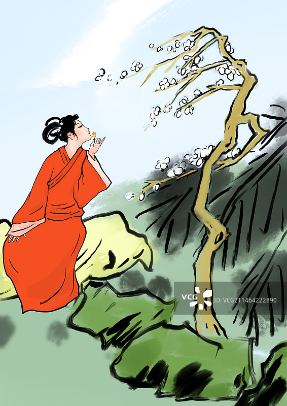 红楼梦梅花古典诗词人物插画图画书古代服装传统文化图片素材