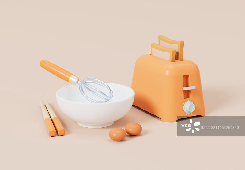 卡通厨房餐具3D渲染图片素材