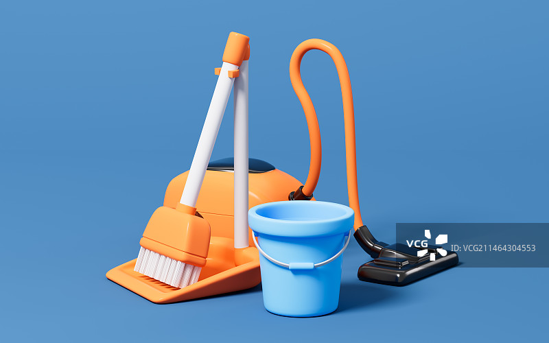 卡通吸尘器与保洁3D渲染图片素材