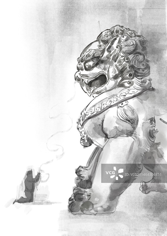 水墨风格石兽插画图片素材