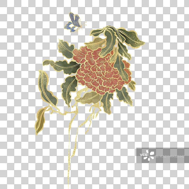 烫金蝴蝶牡丹元素图片素材