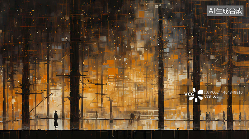 【AI数字艺术】抽象油画——人与破败的城市图片素材