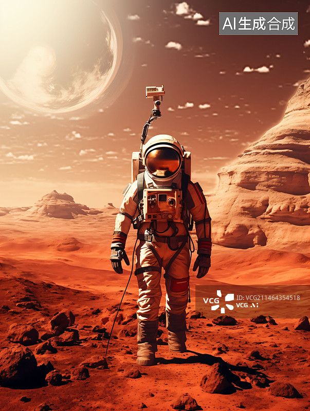 【AI数字艺术】穿着宇航服的宇航员在外太空探索图片素材