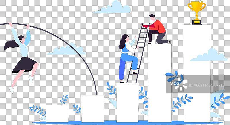 女商人撑杆跳越图表图片素材