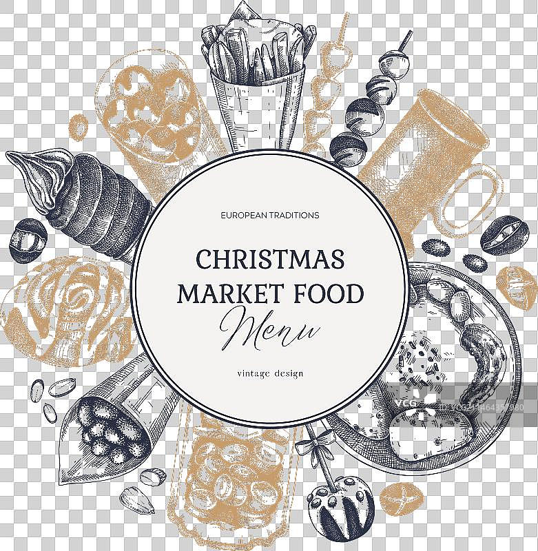 手绘圣诞市场食品菜单设计图片素材