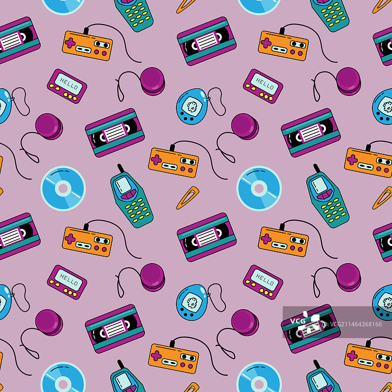 怀旧电话机顶盒无缝图案图片素材
