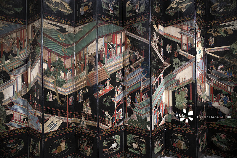 清代郭子仪拜寿图十二扇屏风图片素材