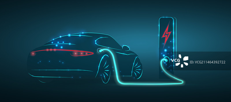 电动汽车连接充电站环保概念图片素材