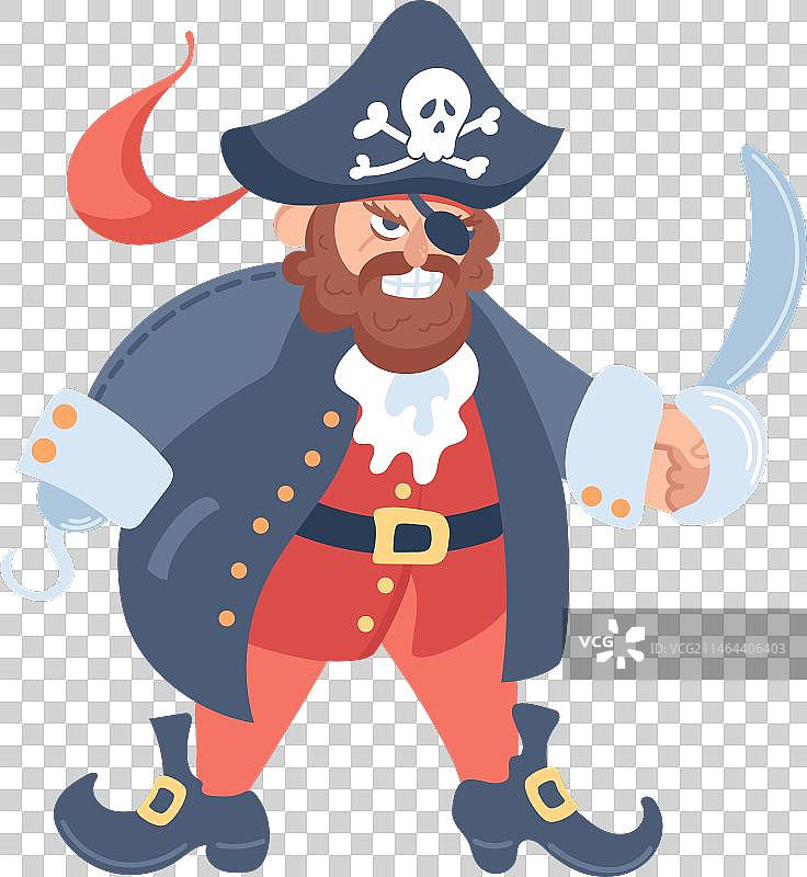 戴着三角帽的愤怒海盗角色图片素材