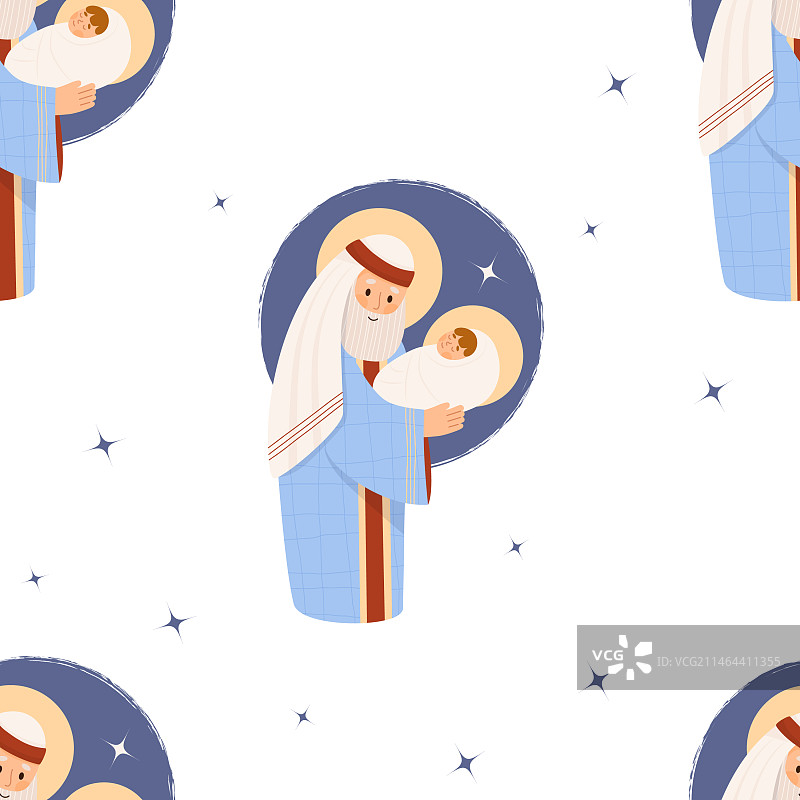 圣诞节无缝图案：圣约瑟夫与耶稣图片素材