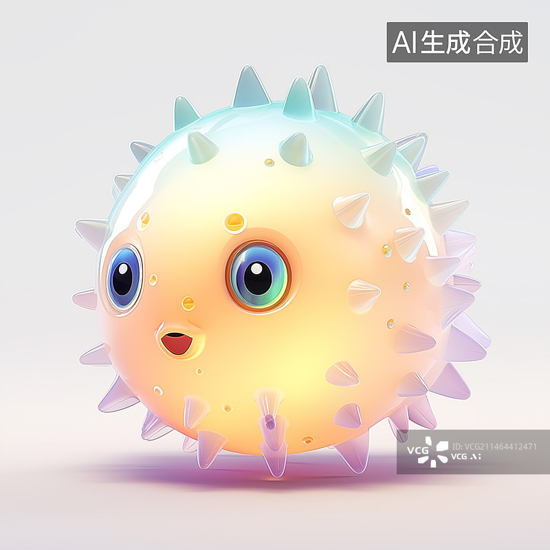 【AI数字艺术】可爱的河豚3D造型玻璃摆件图片素材