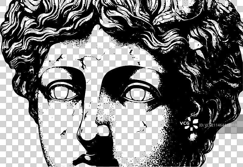 手绘希腊雕塑的破裂雕像面部图片素材