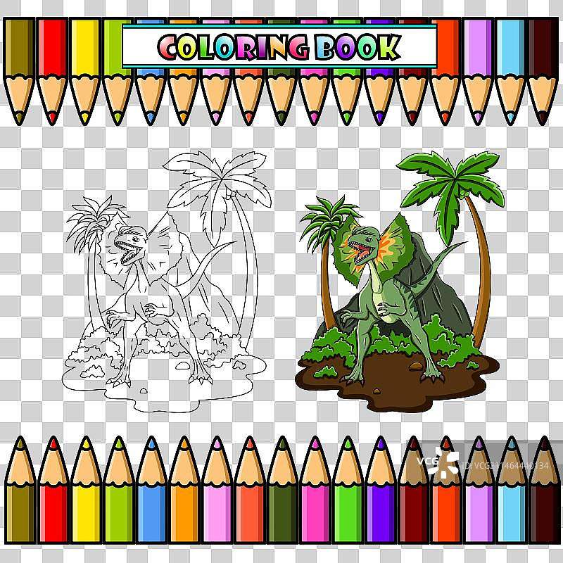 卡通双脊龙丛林涂色图片素材