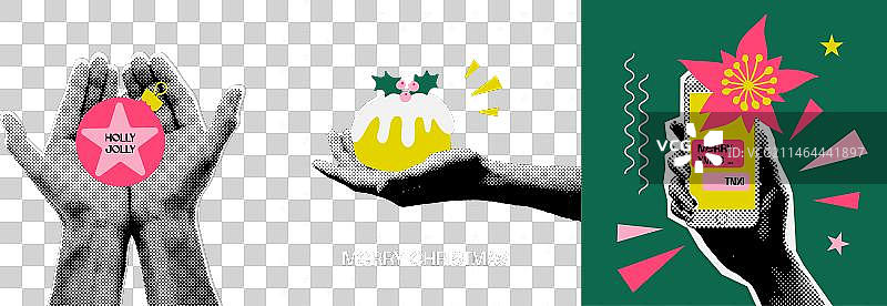 90年代圣诞几何卡片设计图片素材