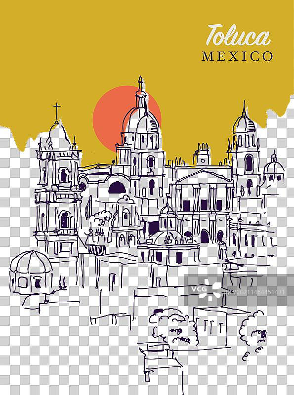 墨西哥托卢卡城市景观素描图片素材