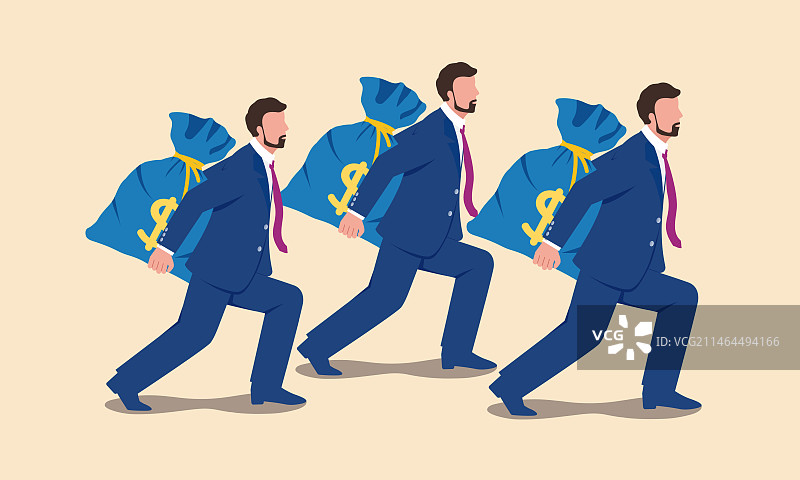 商人背着大袋金钱前进图片素材