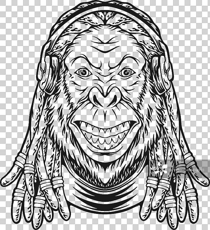 狂野节奏的猩猩脏辫单色图图片素材