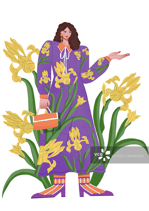 鸢尾花与少女图片素材