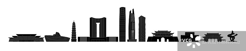 东莞城市地标建筑黑色矢量插画图片素材