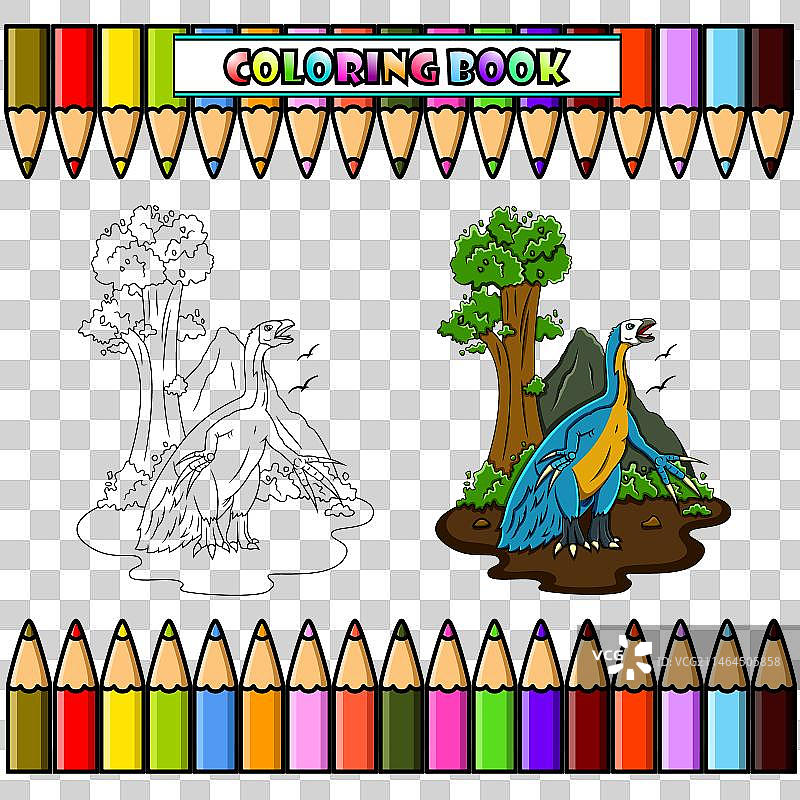 丛林中用于着色的卡通镰刀龙图片素材