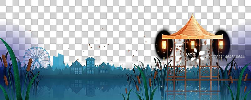 夜间凉亭景观图片素材