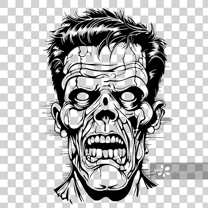 科学怪人头部手绘草图万圣节素材图片素材