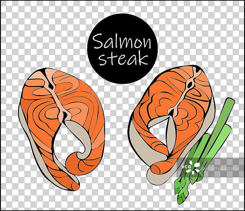 三文鱼牛排与芦笋枝条图片素材