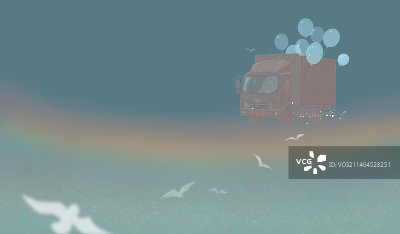 梦幻天空快乐巴士图片素材