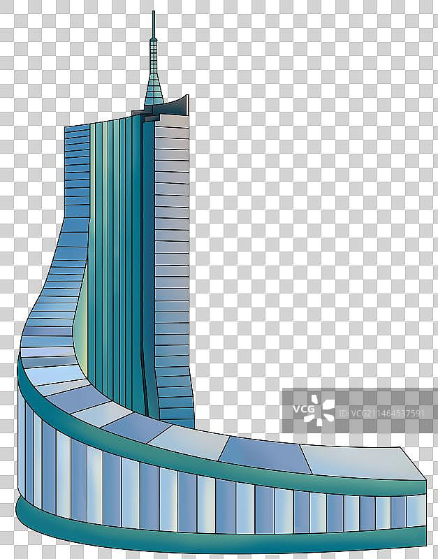 合肥地标建筑：安徽广播电视中心描边插画元素图片素材