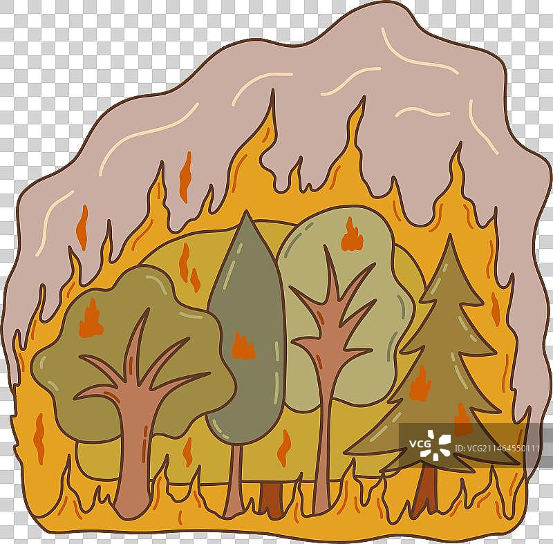 森林火灾，树木燃烧浓烟滚滚图片素材