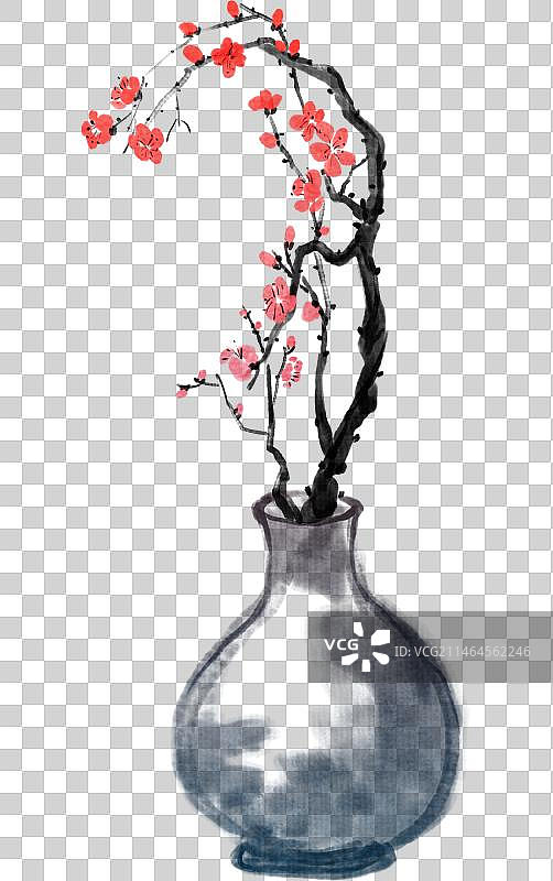 瓶子里插着梅花盛开的样子水墨元素图片素材