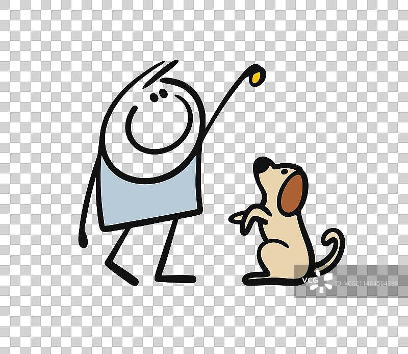 涂鸦男孩拿着食物训练小狗图片素材