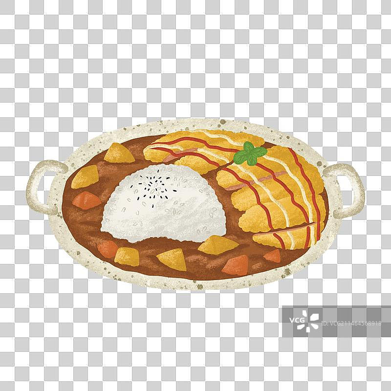 美食插画日式咖喱鸡排饭图片素材