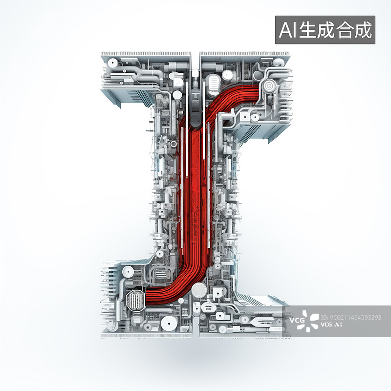 【AI数字艺术】字母I，科技字母，科技元素构建的字母设计，抽象，平面，立体，简洁，想象力，英文元素，教育，健康，3D图片素材
